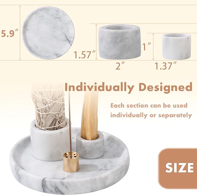 4 in 1 Marble Incense Holder, Natural Marble Incense Burner for Meditation, 9 Incense Holes Suitable for Most Incense Types (White)