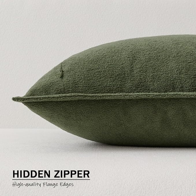 Kevin Textile 14x20 Inch Lumbar Pillow Cover 1 Pack Soft Boucle Textured Decorative Waterproof Rectangle Cushion Elegant Accent Pillow for Couch Sofa Chair Bed Home Decor Indoor Outdoor Olive Green