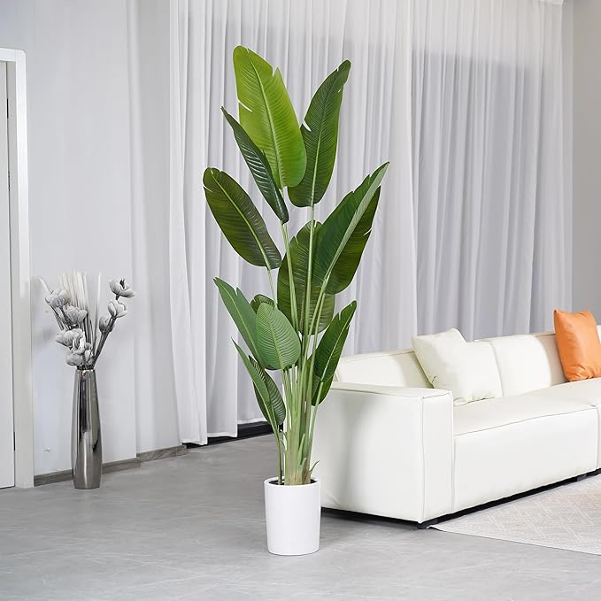 Artificial Tree 6.6Ft Silk Bird of Paradise Large Big Fake Potted Plants Tall Faux Silk Floor Plants for Home Living Room Bedroom Office Decor Indoor Outdoor…