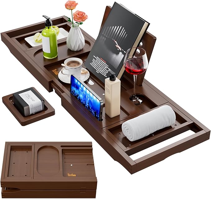 Yirilan Luxury Bathtub Tray Caddy, Expandable Bath Tray, Unique House Warming Gifts, New Home, Anniversary and Wedding Gifts for Couple, Bridal Shower Gift for Women