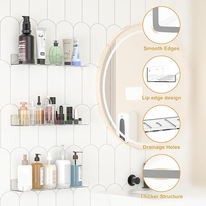LAZYROSY 10 Pack Floating Shelves - Clear Acrylic/PET Wall Mounted Non-Drilling Storage Rack with Adhesive, Invisible Bathroom and Bedroom Shelves for Kitchen, Living Room, Clear Decoration