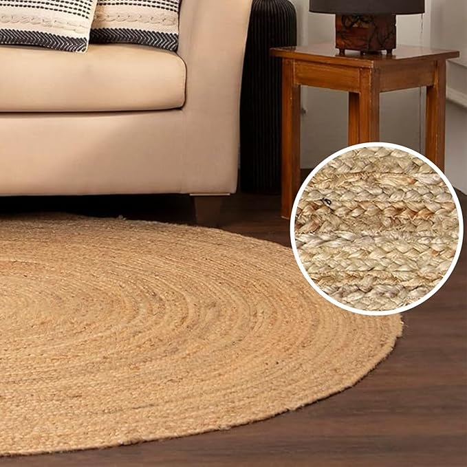 REDEARTH · Round Area Rug - 10 Feet Braided Natural Jute Rug- Artisan Made Reversible Boho Jute Rugs for Bedroom - Kitchen - Living Room - Farmhouse - Aesthetic Home Decor - Handmade Vintage Decor