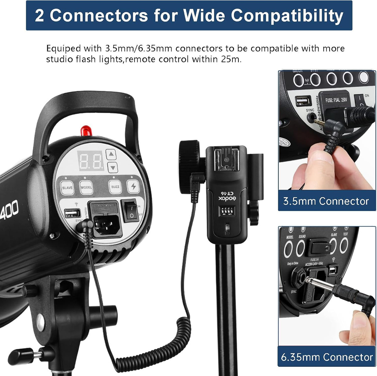 GODOX CT-16 Kit,433MHz 2 1 Wireless Radio Flash Trigger Receiver in Flash Transmitter and Receiver Compatible for Canon