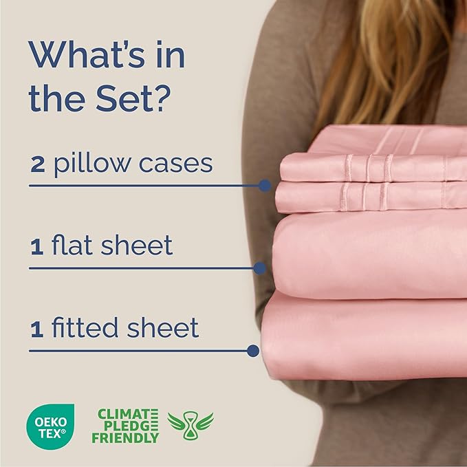 Cal King Size 4 Piece Sheet Set - Comfy Breathable & Cooling Bed Sheets Set - Hotel Luxury Bedding for Women, Men, Kids, Teens, Boys & Girls - Deep Pockets, Soft, Wrinkle Free - Oeko-Tex - Baby Pink
