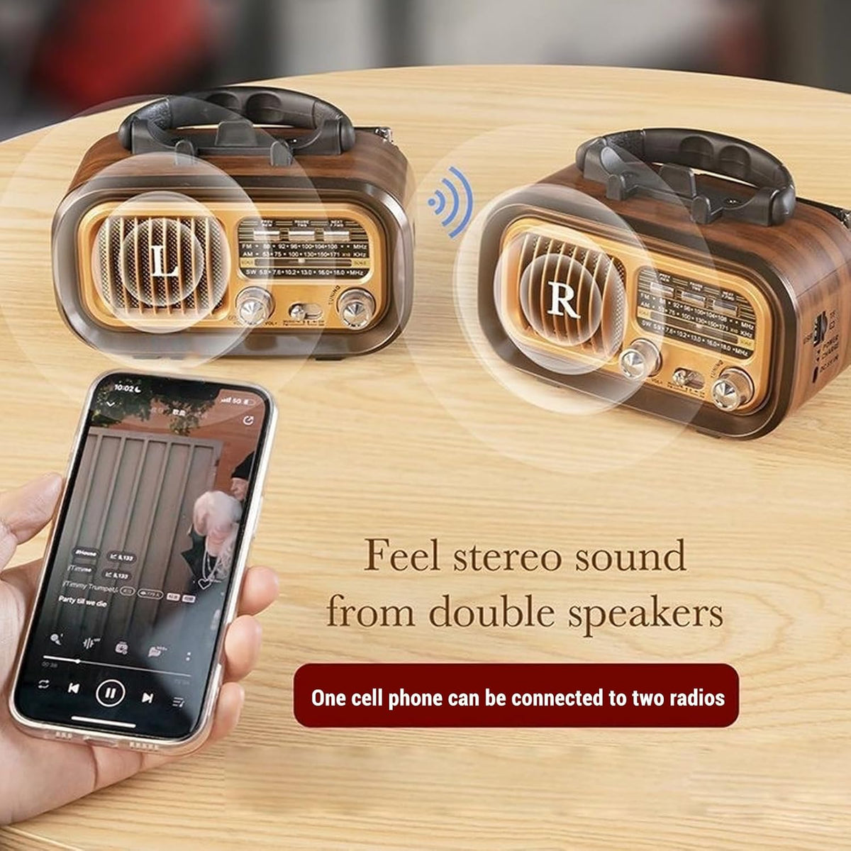 VBESTLIFE MP3 Retro Bluetooth Speaker, Vintage FM AM SW Radio with Old Fashioned Classic Style, Support Solar Charging