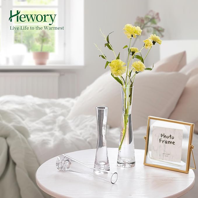 Hewory Glass Bud Vases for Centerpieces Set of 36, Handmade Modern Clear Small Skinny Decorative Single Flower Vase, Minimalist Slim Floral Vase for Home Wedding Party Events Table Decor, 7.87"