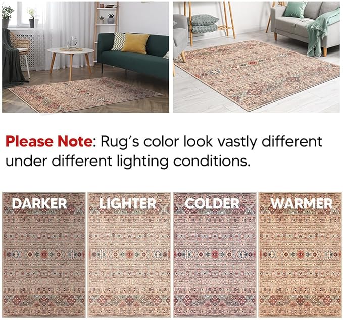 Keen Home Design 10x14 Rug - Machine Washable Area Rug with Non-Slip Backing, Ideal for Living Room, Dining Room, Bedroom - Vintage, Easy Clean, Durable, Low Pile Rug - (9'7" x 14')