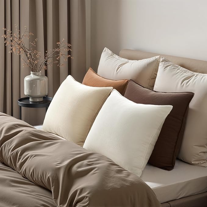 Pack of 4 Linen Lumbar Pillow Covers Neutral Farmhouse Couch Throw Pillows for Bed Accent Modern with Flange Design Pillowcase Sofa Livingroom Home Decor 12x20 Inch