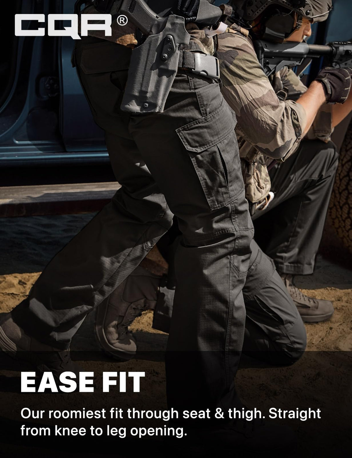 CQR Men's Tactical Pants, Water Resistant Ripstop Cargo Pants, Lightweight EDC Work Hiking Pants, Outdoor Apparel, Duratex Mag Pocket Black, 38W x 34L