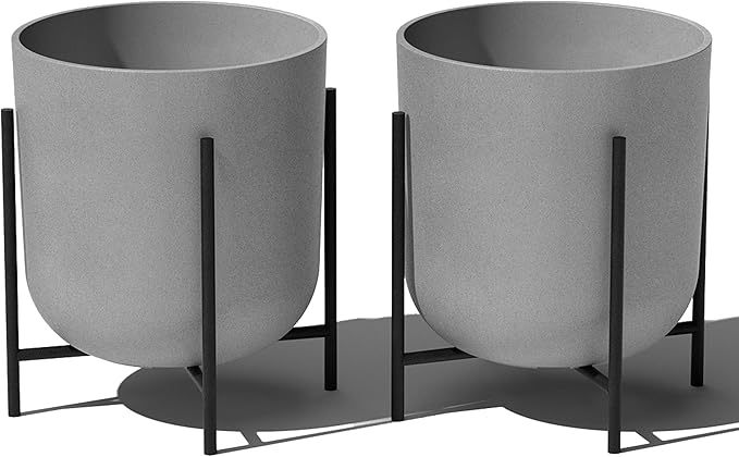 Veradek Mason Series Raised Lima Planter - Round Planter for Patio/Balcony | Plastic-Stone Composite w/Metal Plant Stand | Modern Décor for Plants