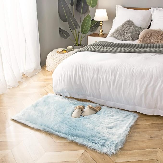 Ashler faux fur rug, Fluffy Shaggy Area Rug Ultra Soft 2.2 x 4 Feet Rectangle Fur Rug, Light Blue Fuzzy Rug Machine Washable Shag Rug, Nursery Decor Throw Rugs for Bedroom, kids room, Living Room