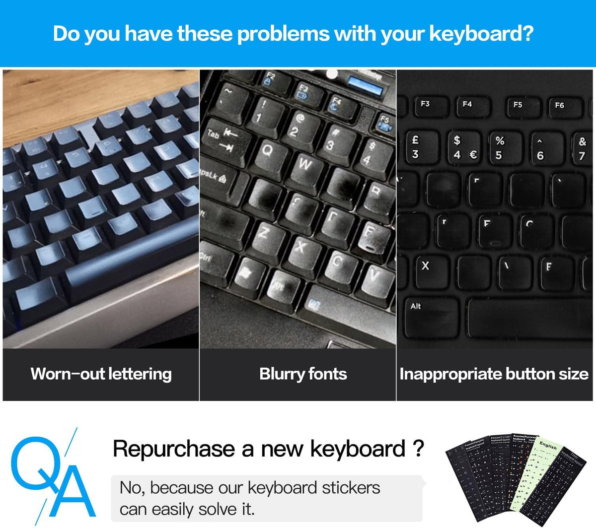 CaseBuy 2 Pack English Keyboard Stickers, Replacement Keyboard Letters Sticker with White Font on Black Background