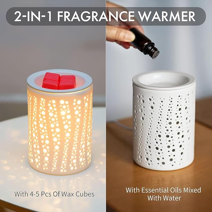PALANCHY Wax Melt Warmer Ceramic Oil Burner Electric Candle Wax Warmer Burner Melter Fragrance Warmer for Home Office Bedroom Aromatherapy Gift & Decor 2 Bulbs Included Gift Box Packaged