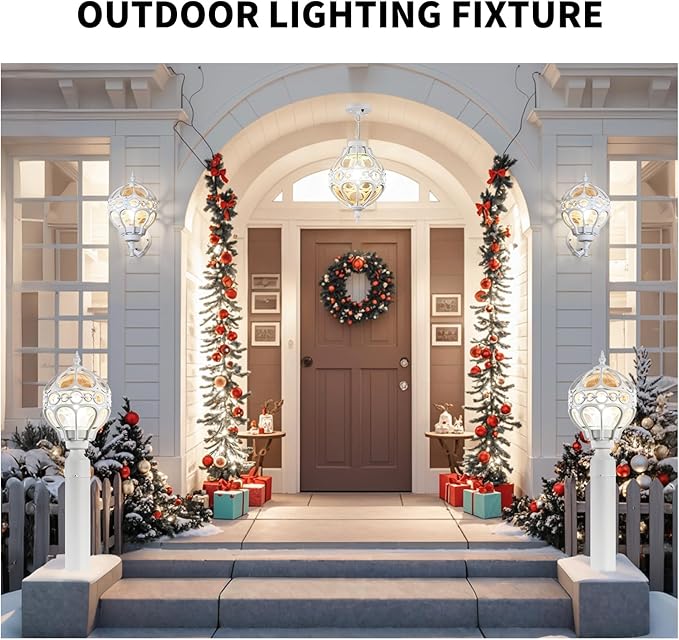 Dusk to Dawn Globe Outdoor Wall Lights, White Porch Light, Aluminum Waterproof Exterior Lighting Fixtures Wall Mount, Sphere Outside House Sconces Lantern with Amber Glass for Patio Garage, 2 Pack