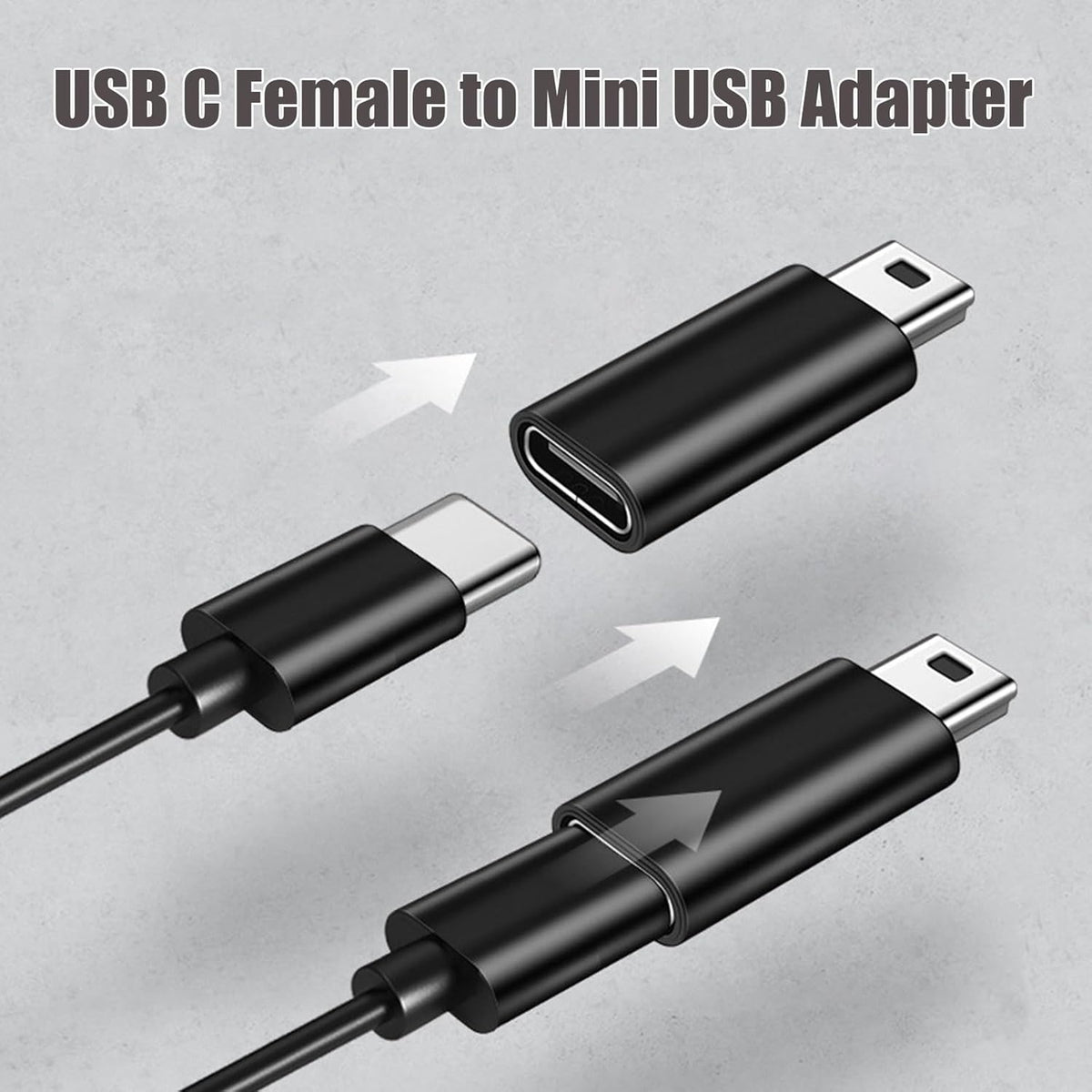 TFAK 4Pack Cam,MP3 USBC to Mini USB Adapter, USB Mini to Usbc Adapter Supports Charge & Data Sync Compatible