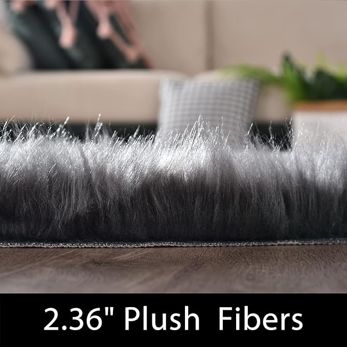 Latepis Dark Grey Rugs 6x8 Area Living Room Faux Sheepskin Fur Rug for Bedroom Washable Shag Fuzzy Furry Rug Home Décor, Rectangle