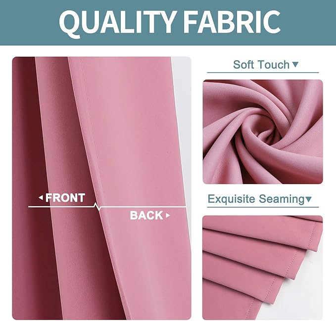 ChrisDowa Grommet Room Darkening Curtains for Bedroom and Living Room - 2 Panels Set Thermal Insulated Blackout Curtains (Pink, 38W x 45L)