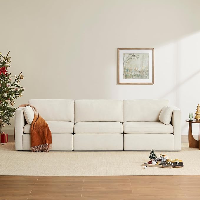 CHITA Sectional Sofa Set, Comfty Cloud Couch, FSC Certified Deep Seat Sectional Couch for Lving Room, 112 inch Width, 3 Seat Modern Modular Sofa, Linen