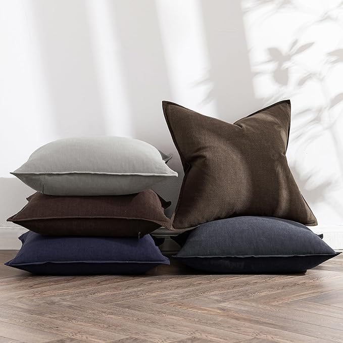 MIULEE Decorative Linen Pillow Covers 20x20 Inch Dark Coffee Chocolate Boho Farmhouse Neutral Winter Couch Throw Pillows for Bed Pack of 2 Accent Modern Pillowcase Sofa Livingroom Home Decor