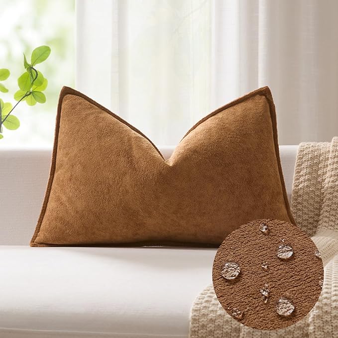 Kevin Textile 12x20 Inch Lumbar Pillow Cover 1 Pack Soft Boucle Textured Decorative Waterproof Rectangle Cushion Elegant Accent Pillow for Couch Sofa Chair Bed Home Decor Indoor Outdoor Brown