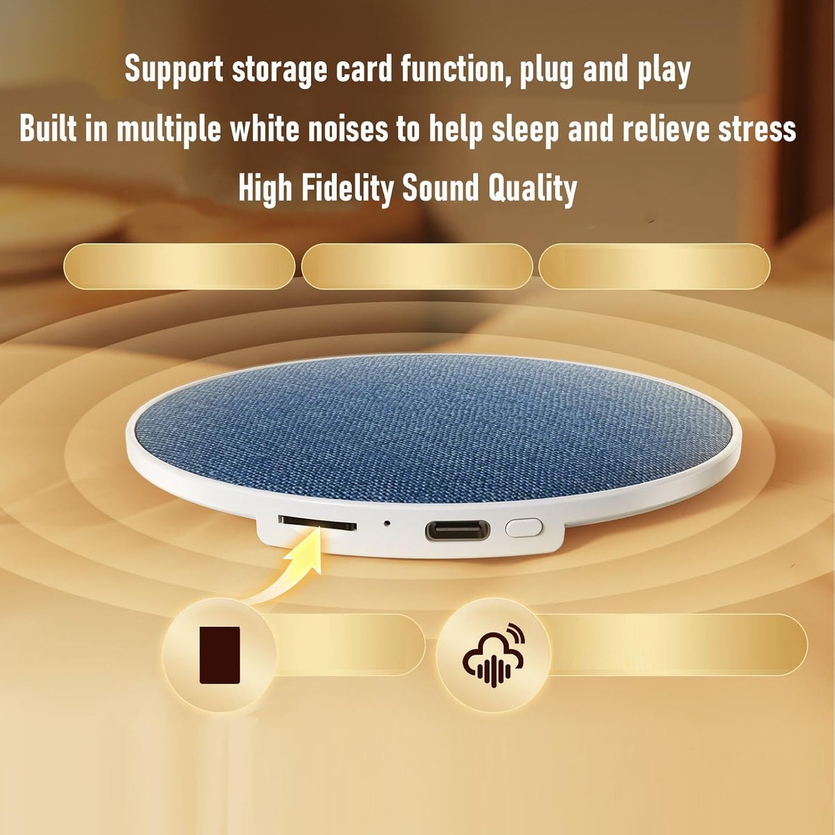 Yunir 3 Pillow Speaker for Sleeping, Mini Bluetooth Speaker Under Pillow with Automatic Off Timer, White Noise Sound