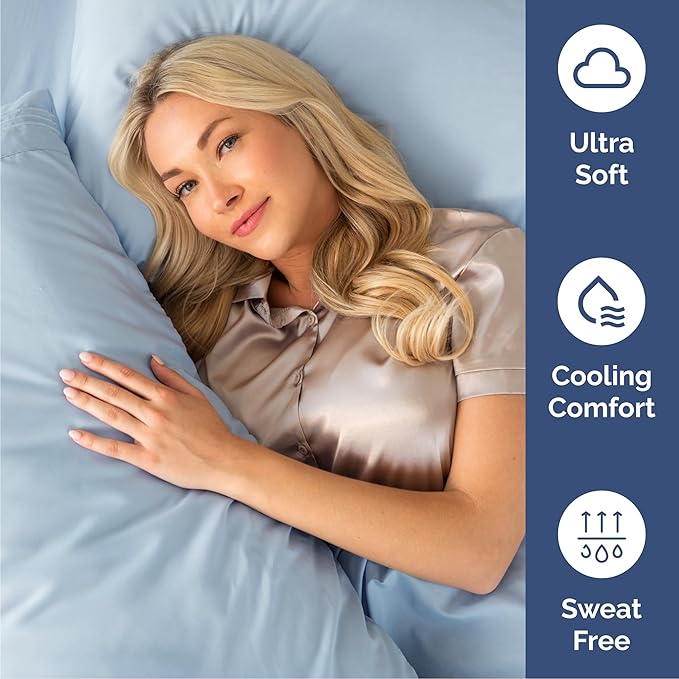 Queen Size 4 Piece Sheet Set - Comfy Breathable & Cooling Bed Sheets Set - Hotel Luxury Bedding for Women, Men, Kids, Teens, Boys & Girls - Deep Pockets, Ultra-Soft, Wrinkle Free - Oeko-Tex - Sky Blue