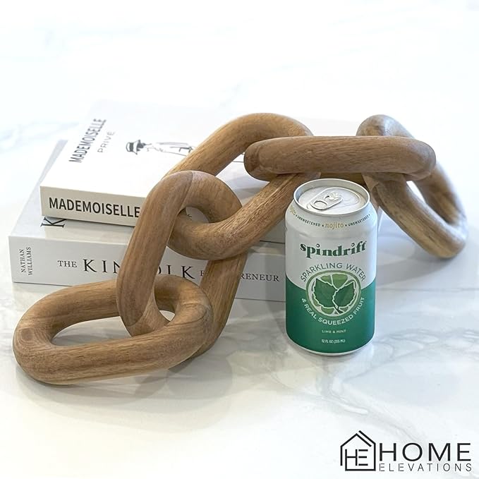 Natural Wood Chain Link Decor – 21" Light-Medium Decorative Object for Coffee Table, TV Stand & Living Room - Bohemian Shelf & Entryway Table Accent – Gift Idea for Housewarming or Home Décor