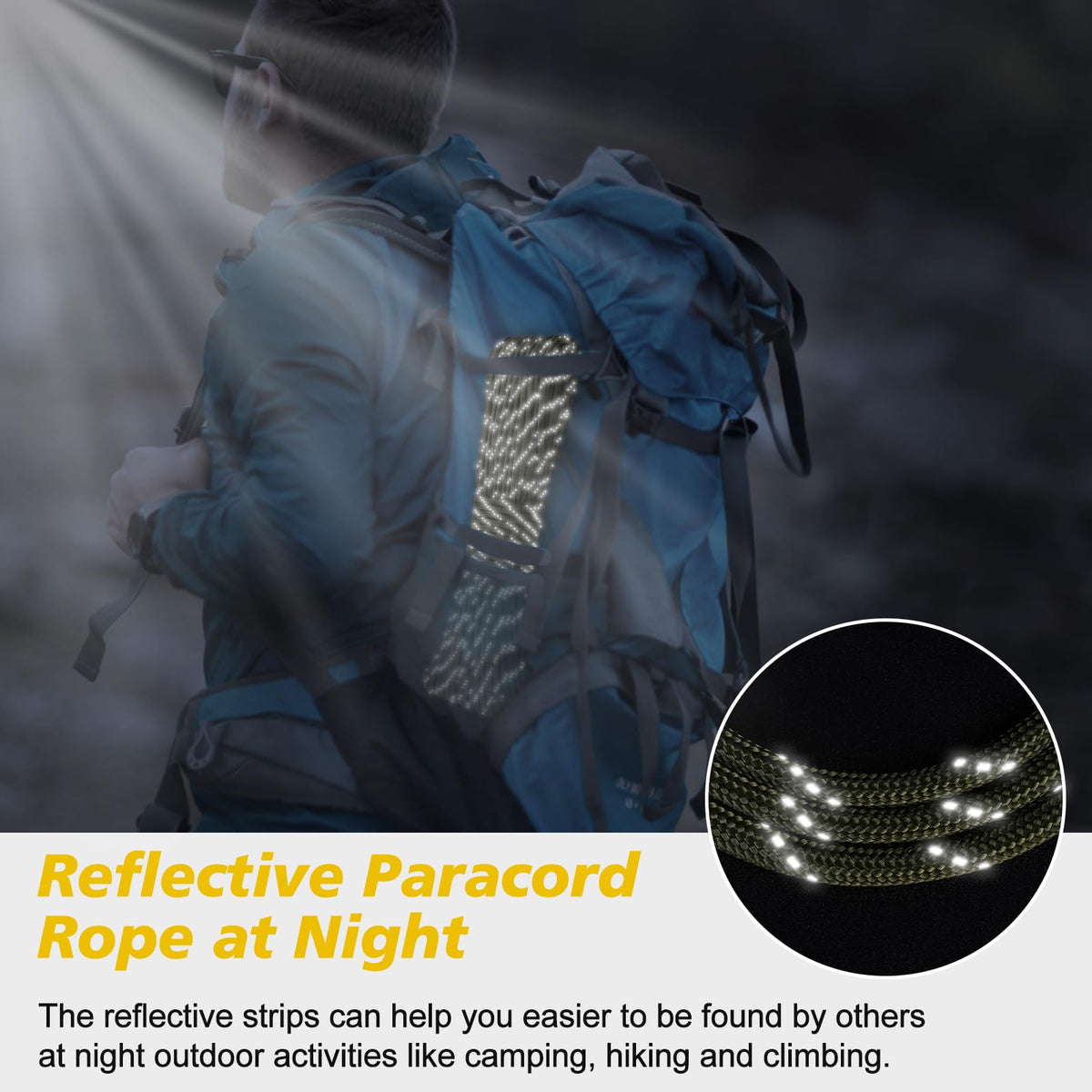 X XBEN Paracord Reflective 1000lb, 50/100/200/500/1000ft 4mm, 13 Strand Parachute Spool Cord, Heavy Duty Paracord Rope for Camping, Fishing, Hiking, Hunting, DIY Crafts, Blue