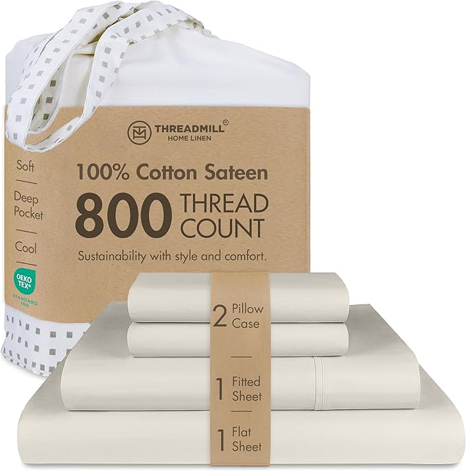 Threadmill King Size Sheets | 800 Thread Count King Bed Sheets Set for King Mattress 16” Deep Pocket | Sateen Weave, Better Than Egyptian Cotton, 4-Piece Bedding Set with Cooling Effect | Taupe