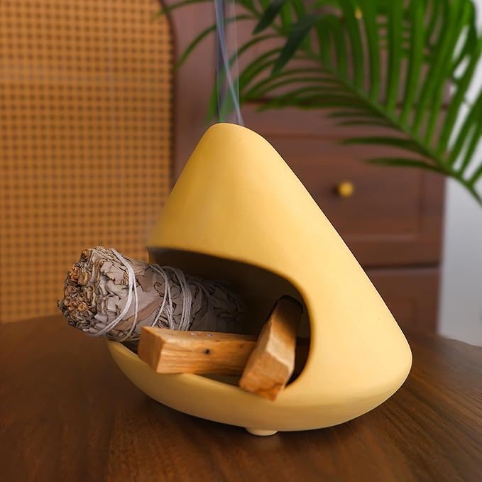 Palo Santo Holder Incense Burner-Unique Zongzi-Shaped Clay Smudge Bowl for Sage,Copal,and Stick Incense-Mini Chiminea Meditation Tool for Zen Decor for Energy, Yoga, Meditation & Aromatherapy