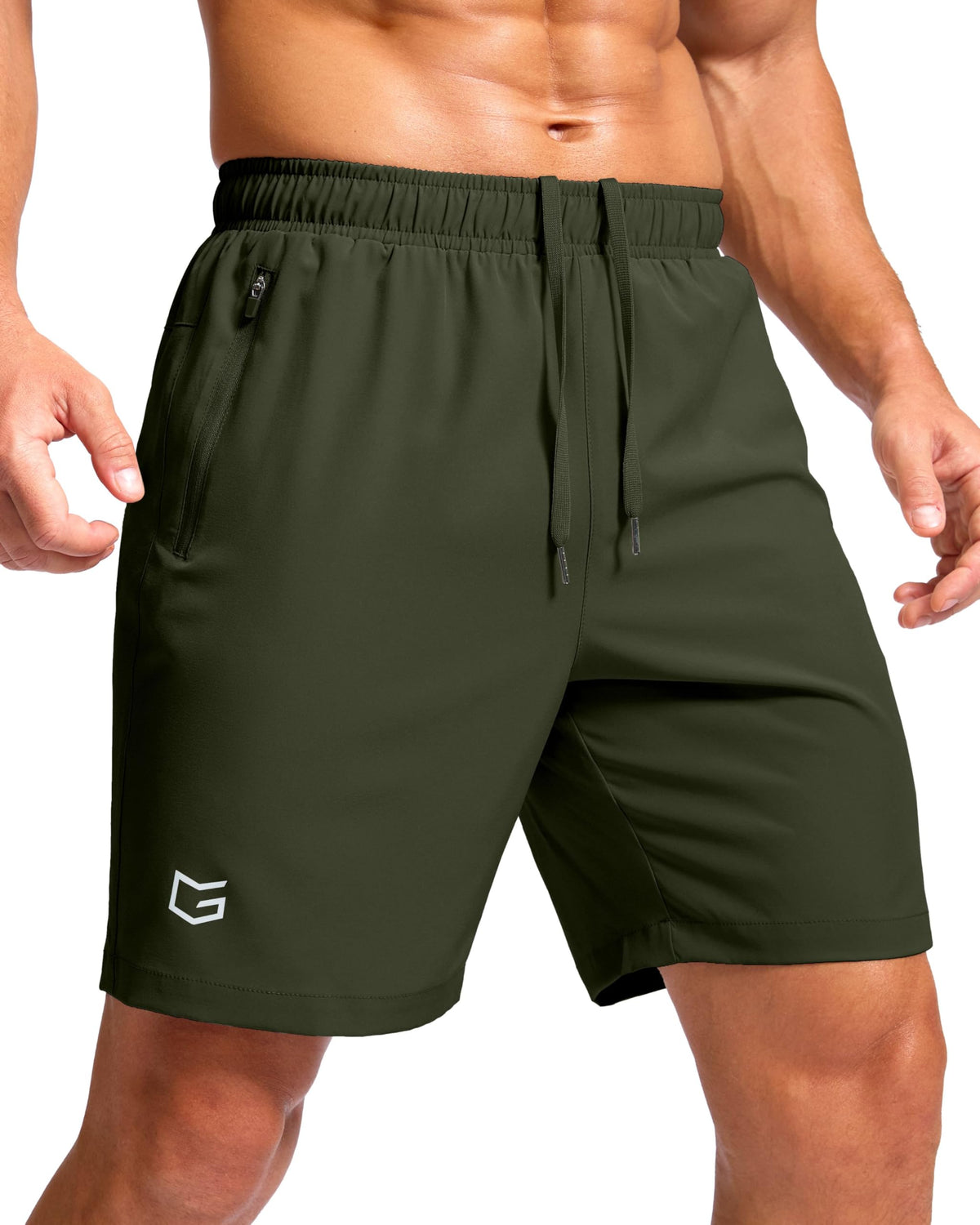 G Gradual Men's Athletic Running Shorts with Zipper Pockets Quick Dry 7"/ 5"/ 9" Workout Gym Shorts for Basketball Hiking(Olive,7S)
