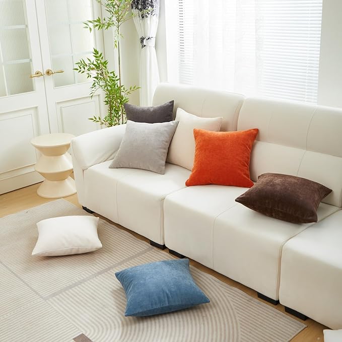 Sunday Praise Set of 2 Soft Chenille Cozy Throw Pillow Covers 20x20 Inch Solid Decorative Cushion Cases Farmhouse Accent Square Pillow Case for Couch Sofa Chair Bed Living Room Home Decor,Burnt Orange