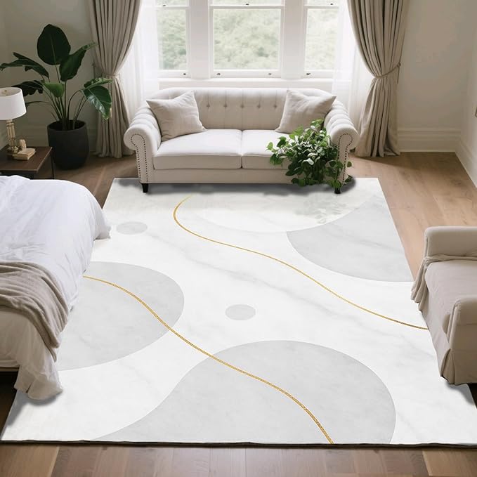 Minimalist Marble Rug - 3x6 Runner Rug, Abstract MarbleModern Luxury Bedside Rugs, Washable & Non Slip Carpet Home Decor