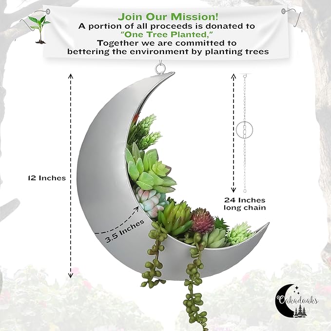 Hanging Moon Planter for Moon Room Decor - Great for Succulents, Air Plant, Mini Cactus, Faux, Artificial Plants-Boho Hanging Planters for Indoor Plants, Witchy Gifts for Women, Birthdays,Plant Lovers
