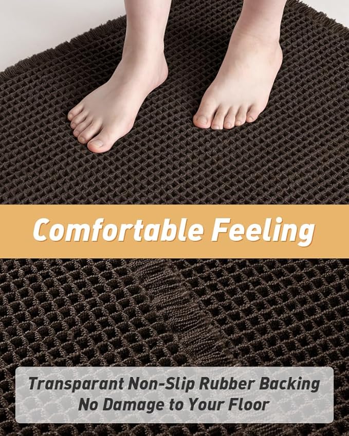 AMOAMI Upgraded Waffle Bath Mat, Super Absorbent Non Slip Bath Mats for Bathroom Floor, Machine Washable Bathroom Rugs with Tassels, Rubber Backed Bathroom Mats, Ultra Soft, 24" x 36", Chocolate