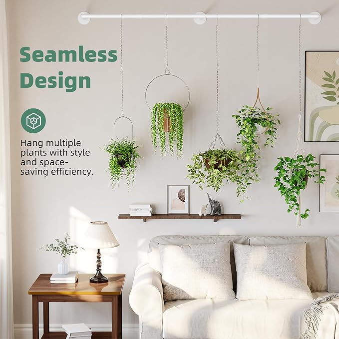 Plant Hanger Indoor with 6 Hanging Chains Hanging Planters for Indoor Plants Hanging Plant Holder Window Plant Shelves White Metal Rod(Pot not Included