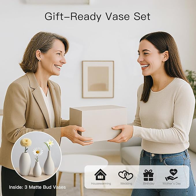 BEAHOT Ceramic Vases Set of 3, Modern Decorative Flower Vases for Living Room