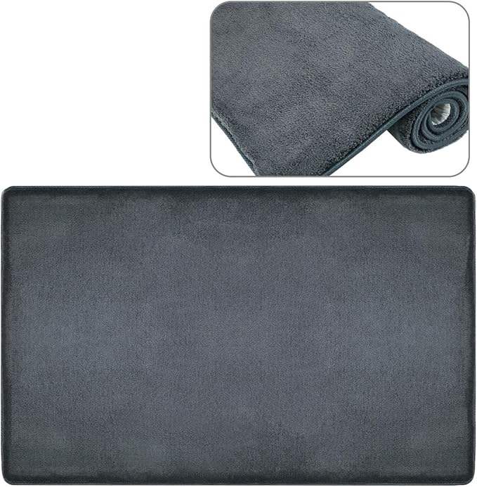 PURE ERA Carpet Stair Tread Landing Mat Area Rug Ultra Plush Shag Soft Non Slip Skid Resistant Tape Free Indoor Doormat Washable Reusable Dark Gay 2' X 3'
