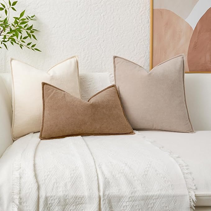 Kevin Textile Waterproof Decorative Pillow Covers Cream White 18x18 Inch Pack of 2 Soft Boucle Textured Throw Pillowcases Elegant Accent Pillows for Couch Sofa Chair Bed Home Decor Indoor Outdoor