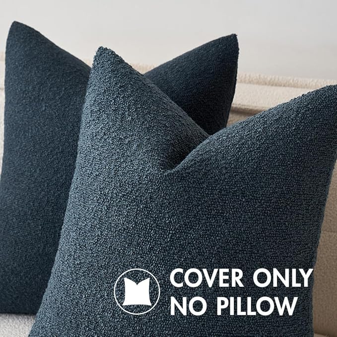MIULEE Textured Boucle Throw Pillow Cover Dark Blue Accent Solid Lumbar Pillow Case Decorative Soft Pack of 1 Couch Cushion Chair Sofa Bedroom Livingroom Home Decor,12x20 Inch