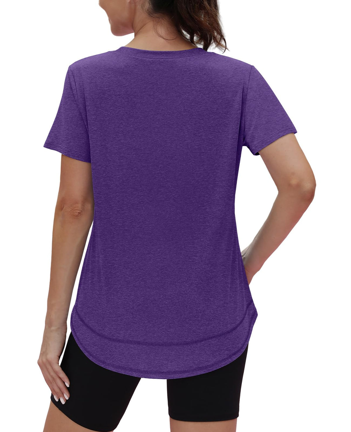 Short Sleeve Shirts for Women Workout Yoga Tops Sun Protection Clothing Summer Outfits Rash Guard Side Slit Purple XL