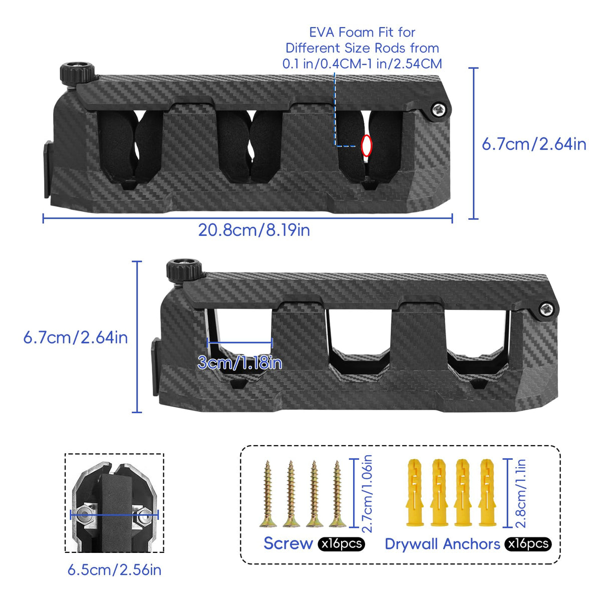 Ruppence 4-Pack Fishing Rod Holder for Garage, Wall Mounted Fishing Pole Holders with EVA Foam, Vertical Fishing Rod Rack Storage for Boats, Garage, Wall, Ceiling