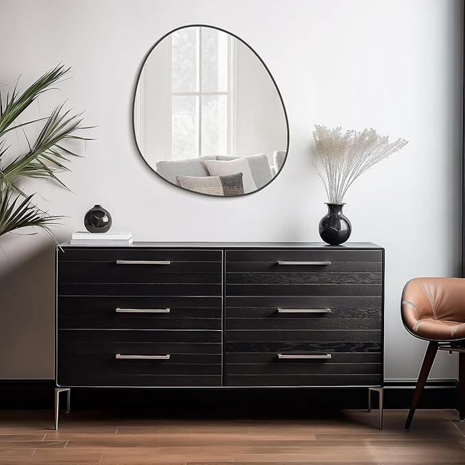 WallBeyond Asymmetrical Mirror, Irregular Wall Mirror, Abstract Wall Mirrors Decorative for Bedroom Living Room Entryway Hall, Unique Wall Mirror 28" H x 26" W, Black