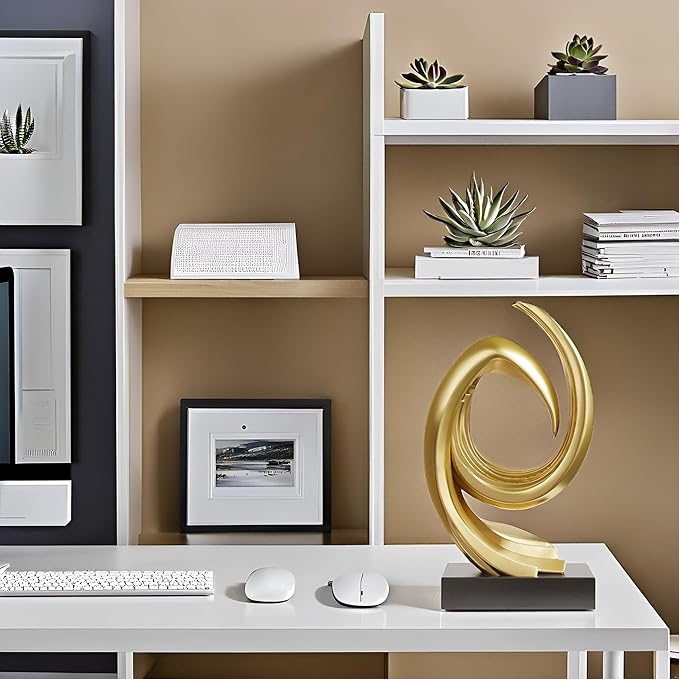 Golden Wave Resin Origami Statue Modern Abstract Home Decoration Emphasizes Abstract Office Desk Carving Table Family Bedroom Living Room Garden Office Golden Stripe Decoration (C)