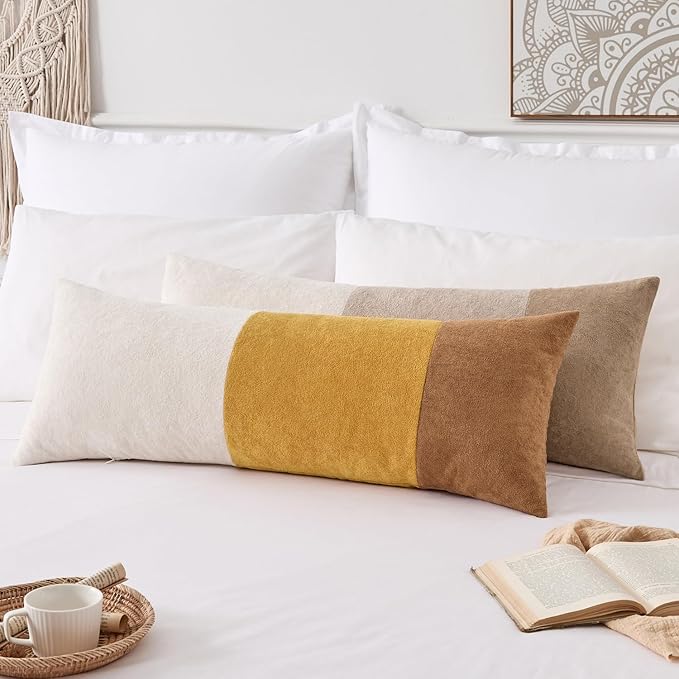 Kevin Textile 14x36 Inch Long Lumbar Cover 1 Pack Three-Colour Patchwork Soft Textured Waterproof Rectangle Cushion Elegant Accent Pillows for Couch Sofa Chair Bed Home Decor Indoor Outdoor Brown