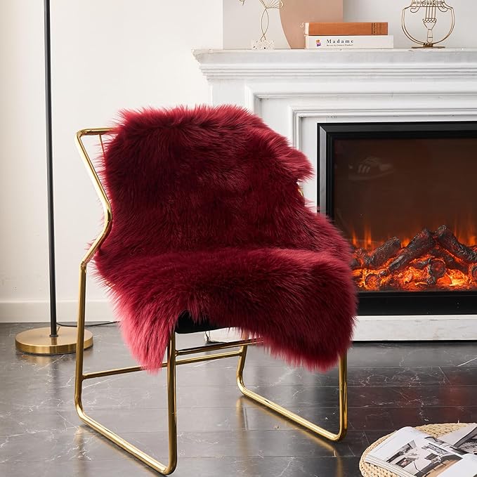 EasyJoy Ultra Soft Fluffy Shaggy Area Rug Faux Fur Rug Chair Cover Seat Pad Fuzzy Area Rug for Bedroom Floor Sofa Living Room (2 x 3 ft Sheepskin, Burgundy)
