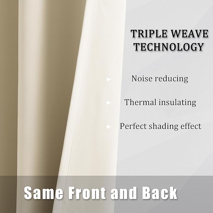 DUALIFE Buttercream Beige Curtains 52x45 Inch Length for Small Windows Set 2 Panels Blackout Short Window Drapes for Bedroom Thermal Insulated Room Darkening Curtains 52x45 Inches Long