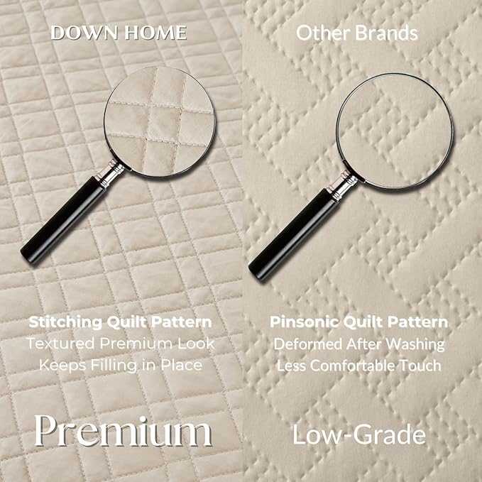 Queen Quilt Set with Shams Lightweight Quilted Bedspread Coverlet Thin Comforter Bed Cover Vintage Washed Quilted Blanket for All Season, Brushed Microfiber Diamond Stitching, Beige, 88"x92"