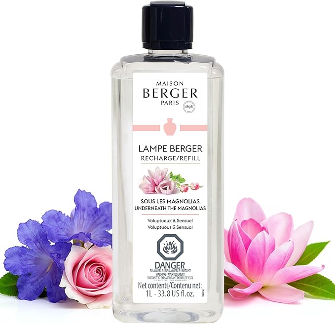 MAISON BERGER - Underneath The Magnolias - Lampe Berger Fragrance Refill for Home Fragrance Oil Diffuser - Air Freshener - 33.8 Fluid Ounces - 1 Liter
