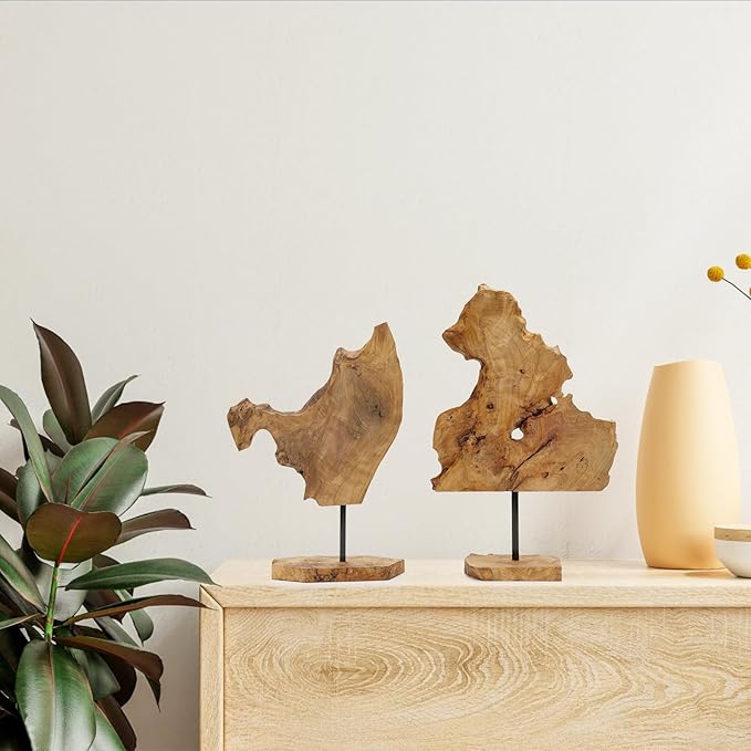 NAHARO Handcarved Root Wood Abstract Sculpture – Unique Rustic Tabletop Decor for Living Room,Entryway or Office, Eco-Friendly Wooden Art Gift